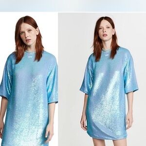 Off-White Iridescent Blue Mini Dress